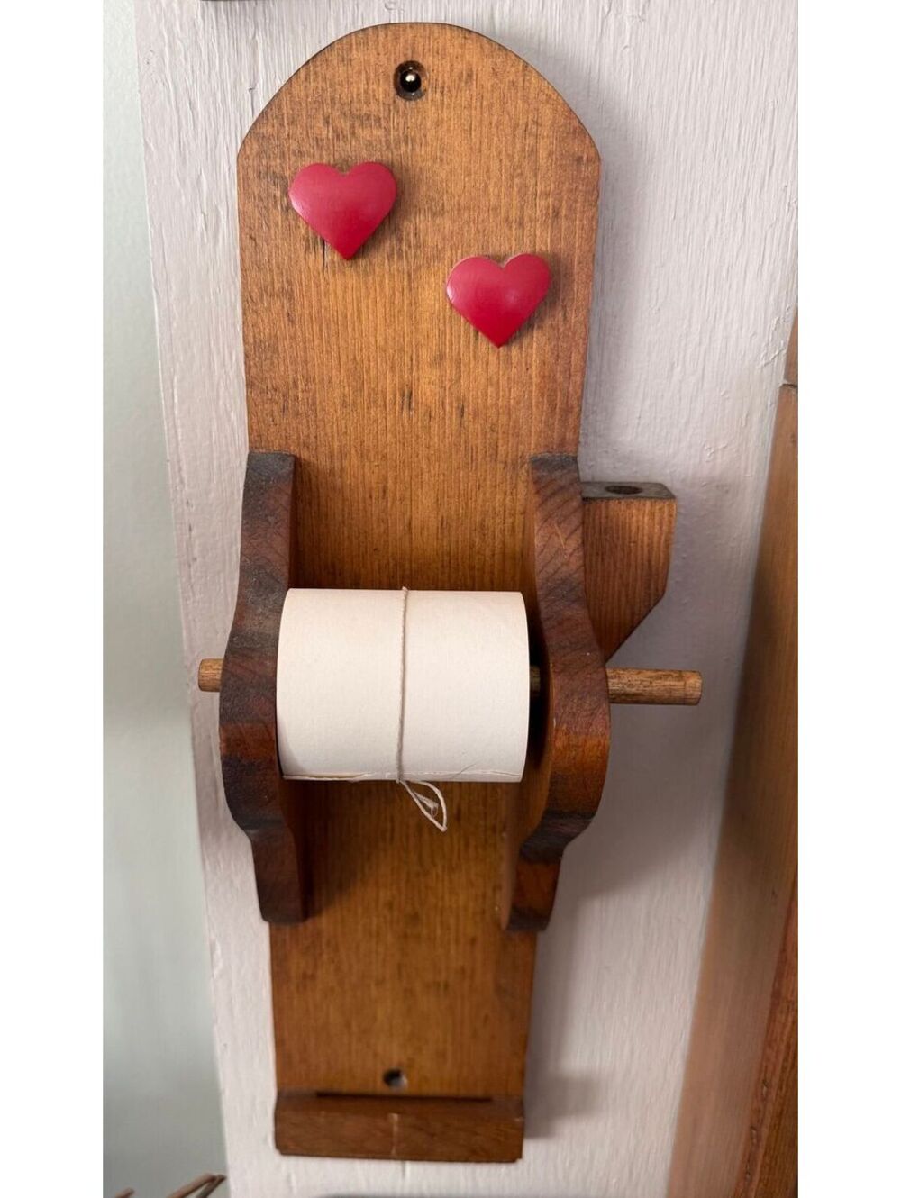 160. Vintage Wooden Heart Note Pad & Pen Holder Wall Organizer